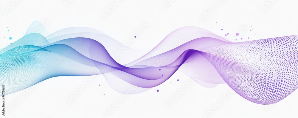 Poster abstract purple and blue wave design with dotted patterns creating a dynamic and flowing visual effe