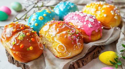 Colorful Glazed Doughnuts with Festive Sprinkles for Easter or Spring