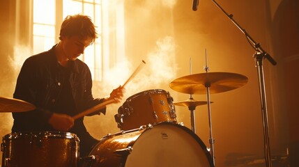 Drummer Performing Live on Stage