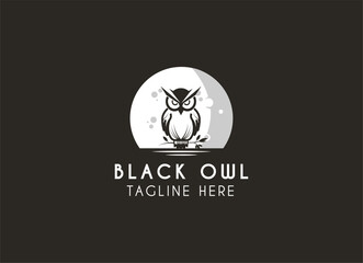 the black owl logo design, owl bird logo vector illustration. 