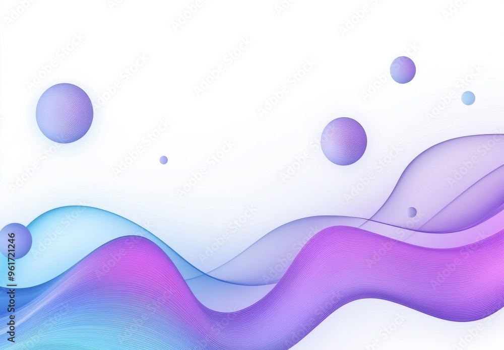 Poster abstract purple and blue wave design with spheres creating a fluid and calming visual experience