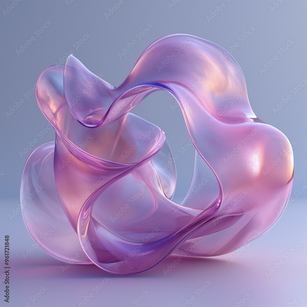 Poster colorful abstract sculpture of flowing shapes with a glossy finish displayed on a smooth surface