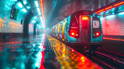 Subway Train Arriving in Tunnel - 3D Illustration