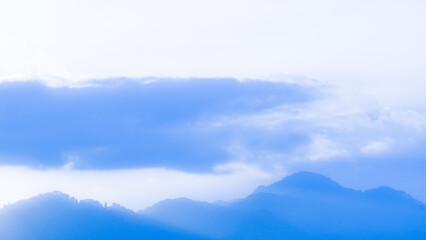 The effect of snow produced by sunlight and fog in the mountains