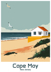 Cape May New Jersey Poster Illustration Travel Print Decor Gift Paper Canvas Wall Retro Art