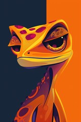 Cartoon Illustration of a Bright Orange and Yellow Frog with Big Eyes.