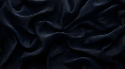 Fototapeta premium Rich, flowing black fabric with soft drapes and folds, creating a minimalistic yet luxurious texture
