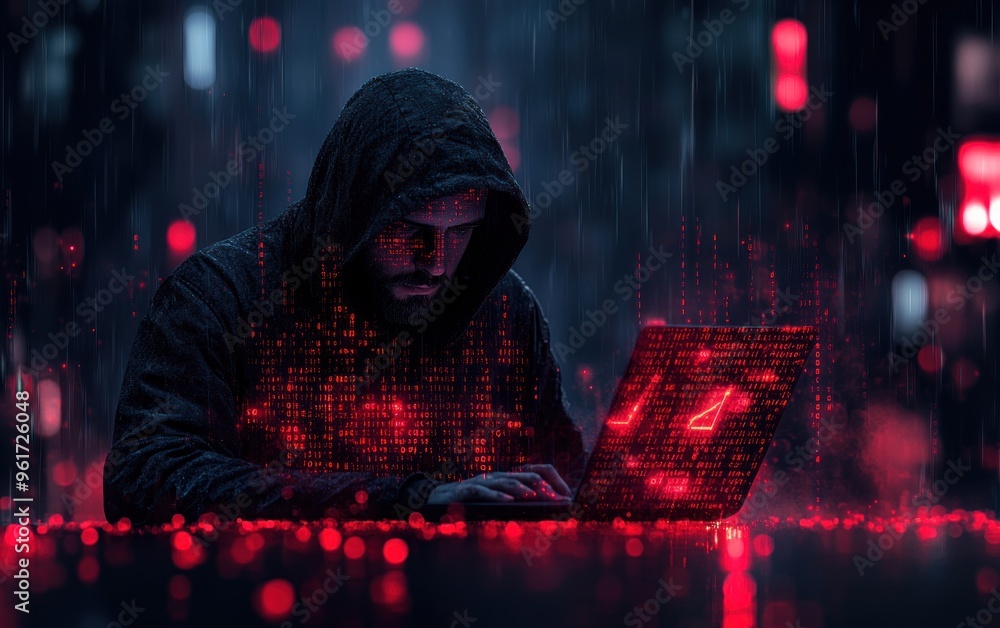 Aufkleber mysterious hacker in the rain