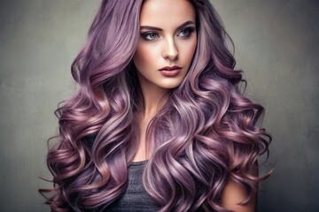 Fototapeta premium Silky strands in a soft lavender hue, gently curled in loose, effortless waves, with subtle highlights adding a