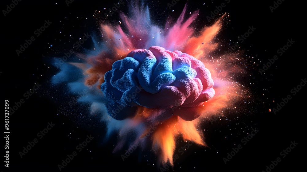 Aufkleber abstract brain exploding in colorful powder