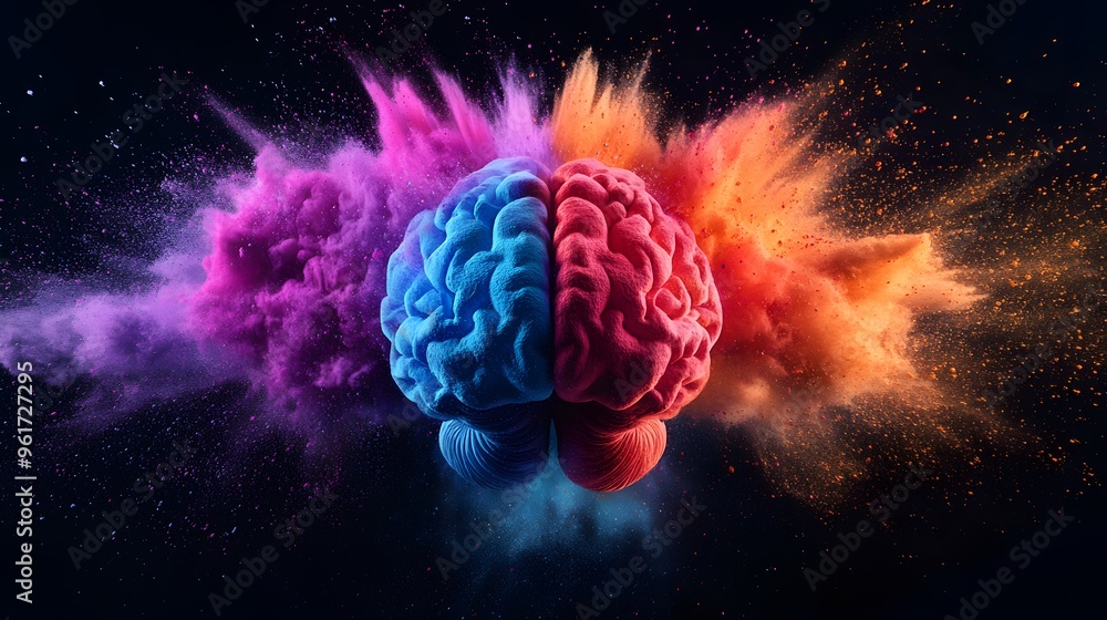 Poster Human Brain Exploding With Color