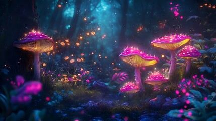 Glowing Mushrooms in a Mystical Forest