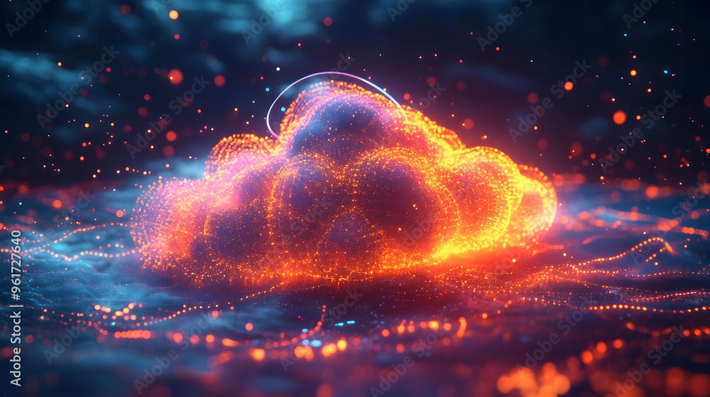 Aufkleber abstract cloud computing concept with glowing particles