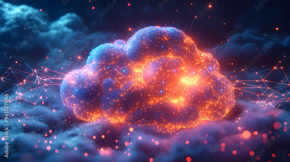 Aufkleber glowing cloud network data storage concept