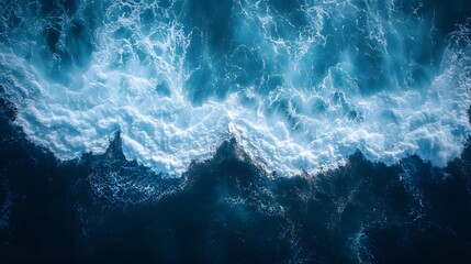 Aerial View of Ocean Waves with White Foam  Abstract Water Texture  Blue Water Surface  Ocean Background