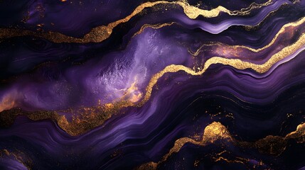 Abstract Purple and Gold Swirls with Glitter Background Texture