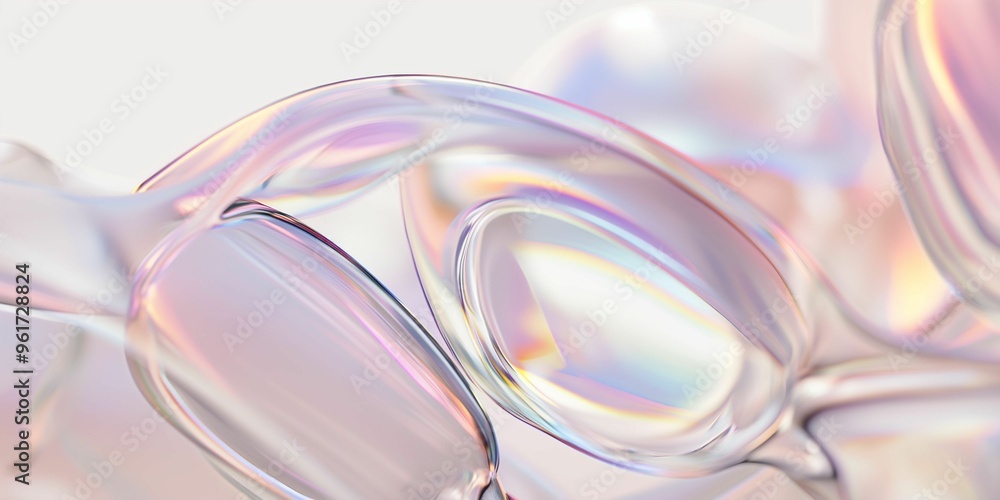 Poster glass objects reflecting light with a spectrum of colors on a soft background