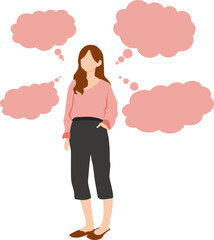 考え事をする女性のイラスト