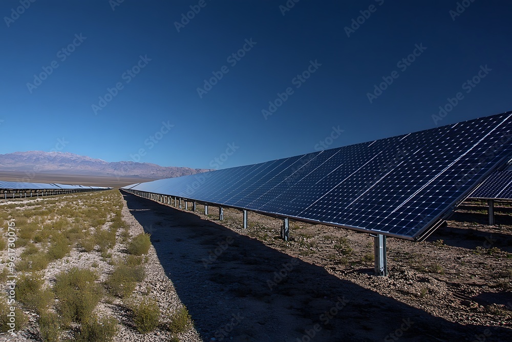 Aufkleber solar panel array in a desert landscape