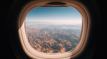 Awe-Inspiring View from Above: Passengers Admiring Landscapes Through Airplane Window in High Luminosity 8K Quality, Generative Ai