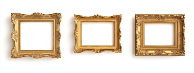 picture frames isolated on white background gold vintage set