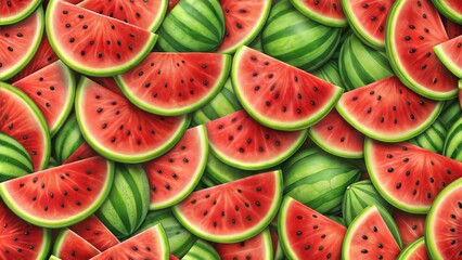 Juicy watermelon slices arranged in a refreshing and vibrant display against a natural backdrop