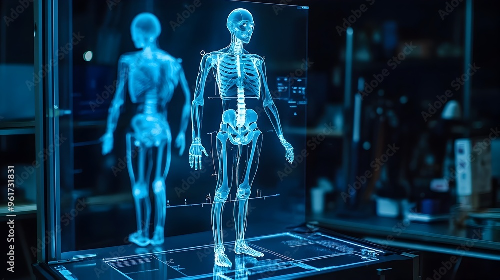 Poster holographic display showcasing the of advanced robotic technology to provide personalized and intera