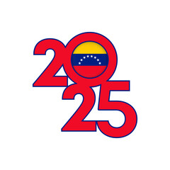 2025 banner with Venezuela flag inside. Vector illustration.