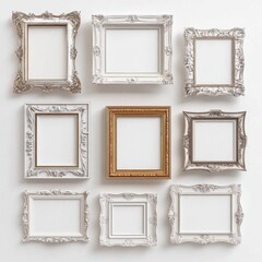 picture frames isolated on white background gold vintage set