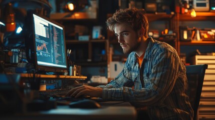 Obraz premium Young Man Coding in Home Office