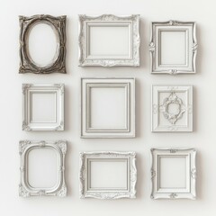 picture frames isolated on white background gold vintage set