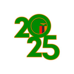 2025 banner with Zambia flag inside. Vector illustration.