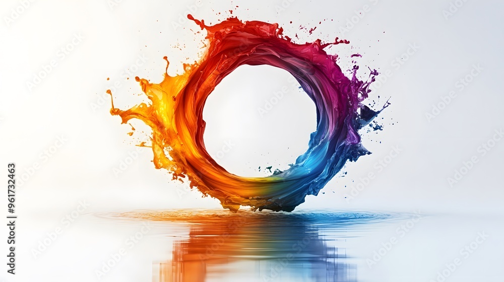Poster abstract colorful paint splash circle with reflection