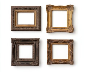 picture frames isolated on white background gold vintage set