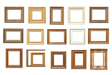 picture frames isolated on white background gold vintage set