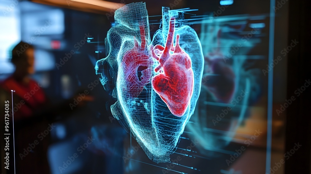 Poster holographic virtual model displaying advanced techniques for diagnosing and treating heart failure d
