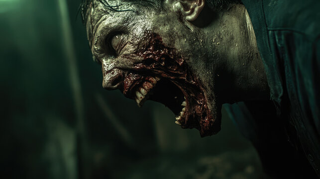 A man with a bloody face is screaming in a horror movie