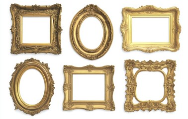 picture frames isolated on white background gold vintage set