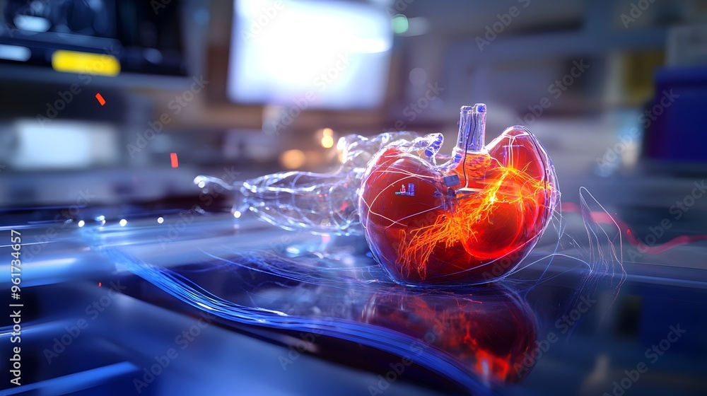 Poster holographic display showcasing the intricate mechanisms and processes involved in cardiac stenting a