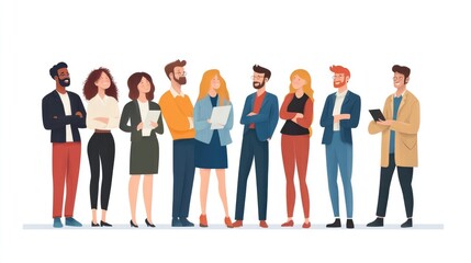 Obraz premium Flat Design Illustration of Colleagues in a Work Discussion on Clean White Background
