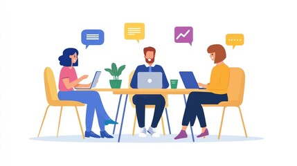 Flat Design Illustration of Colleagues in a Work Discussion on Clean White Background
