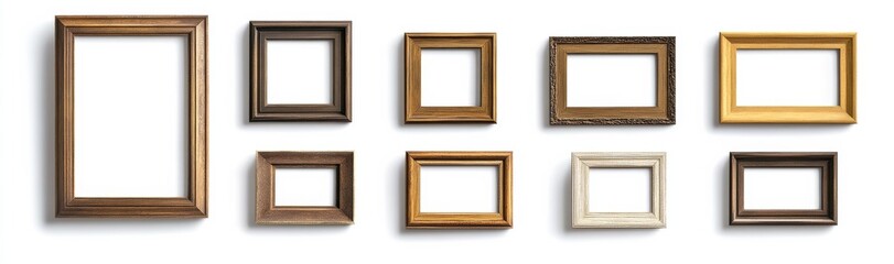 picture frames isolated on white background gold vintage set