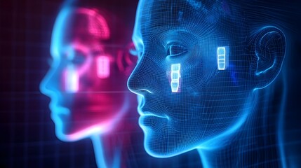 Holographic Showcasing Different Facial Implant Options and Their Placements for Medical or Cosmetic Procedures