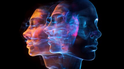 Obraz premium Holographic visualization of different facial implant options and their precise placements created for medical professionals to review and plan procedures
