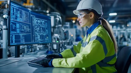 Female Engineer Working on Industrial Design Software