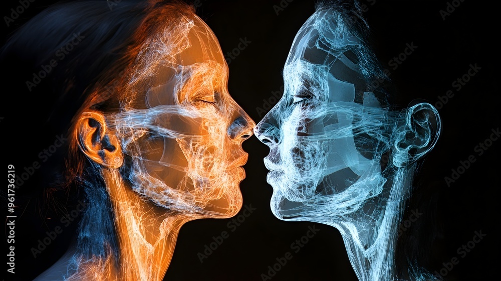 Aufkleber holographic visualization of before and after results of facial reconstructive surgery procedures hi
