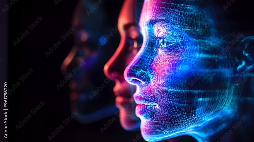 Aufkleber holographic display featuring the before and after results of advanced facial reconstructive surgery