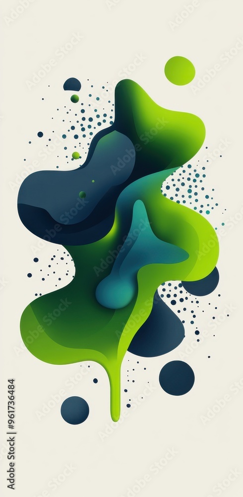 Poster abstract logo with vibrant green and blue fluid shapes creating a dynamic flow design for social med