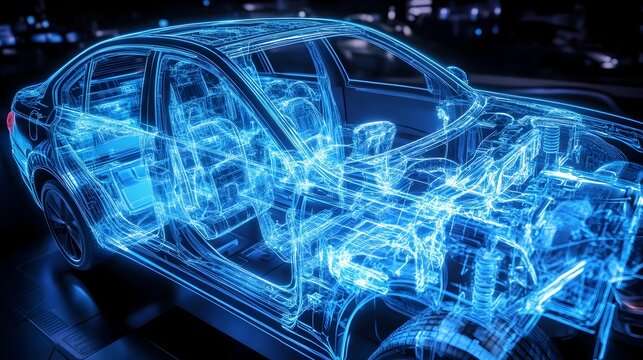 Holographic Visualization of Car s Interior Safety Features Displaying Airbags Crumple Zones and Other Advanced Automotive Engineering Innovations