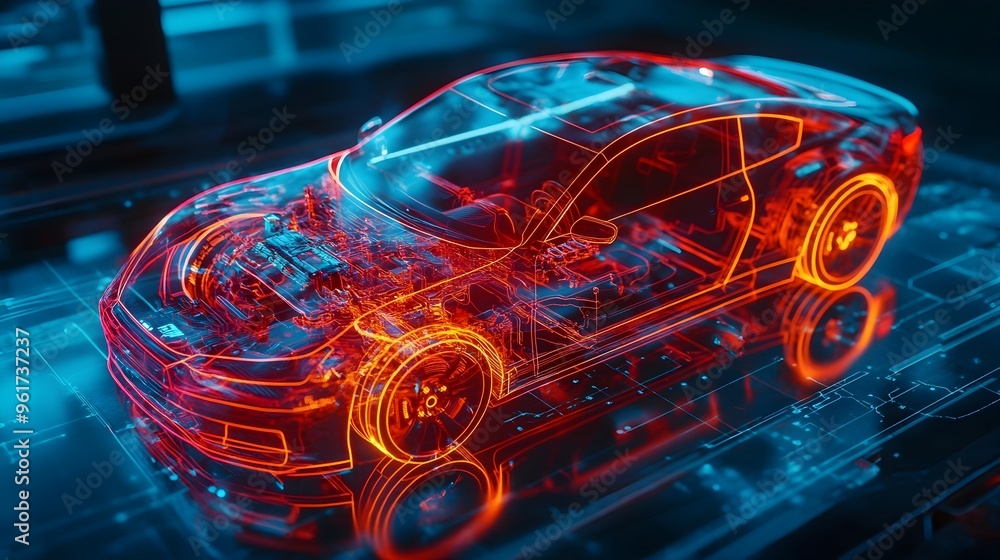 Poster digital hologram showcasing the intricate layout and circuitry of a car s electrical wiring system h